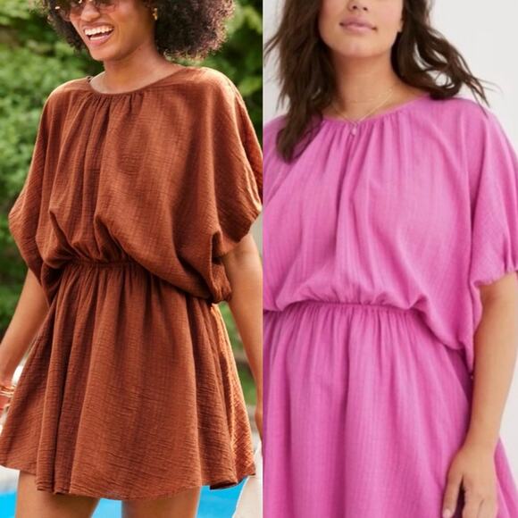 NWOT Aerie Hot Pink Gauzy Golden Hour Mini Dress Open Back Beach Coverup L - Picture 4 of 11